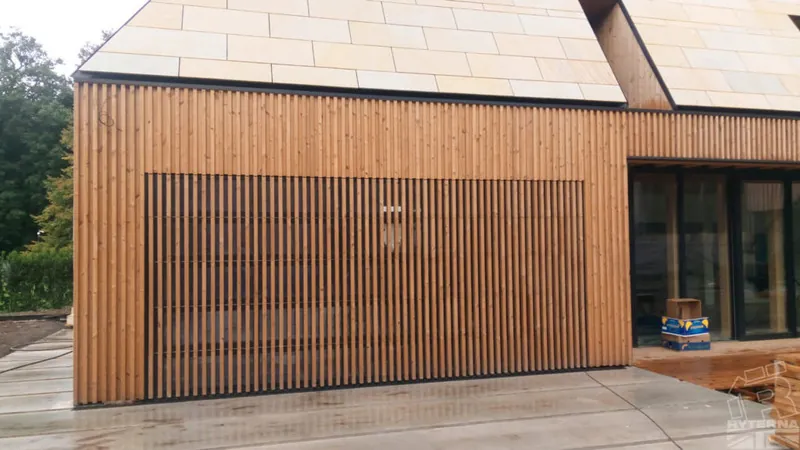 Timber facade garage door installed in Leicester